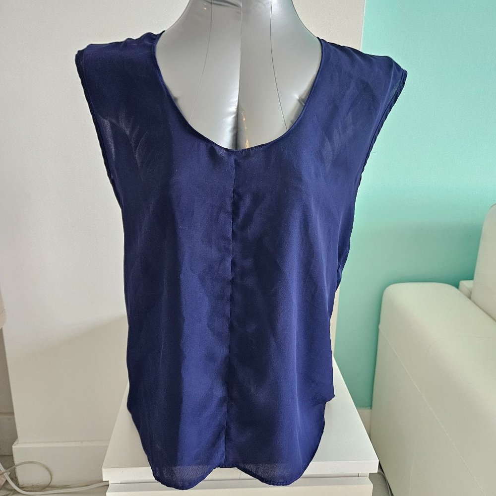 Stella Luce  Navy Blue Scoop Neck Sleeveless Top